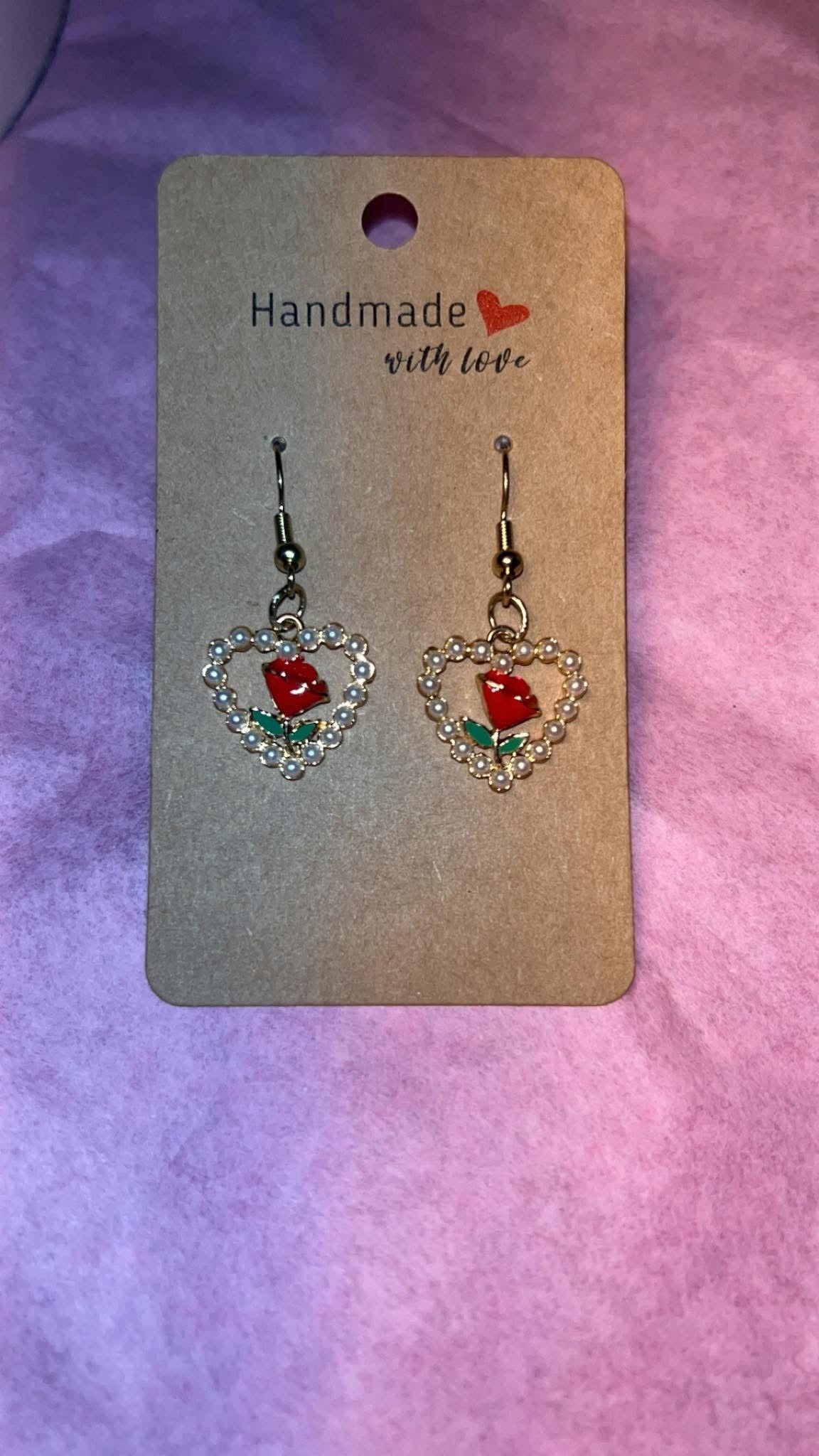Gold Pearl Rose Earrings 🌹