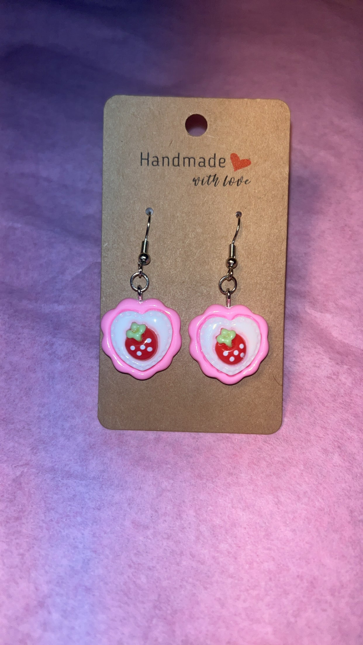 Pink Heart Strawberry Earrings